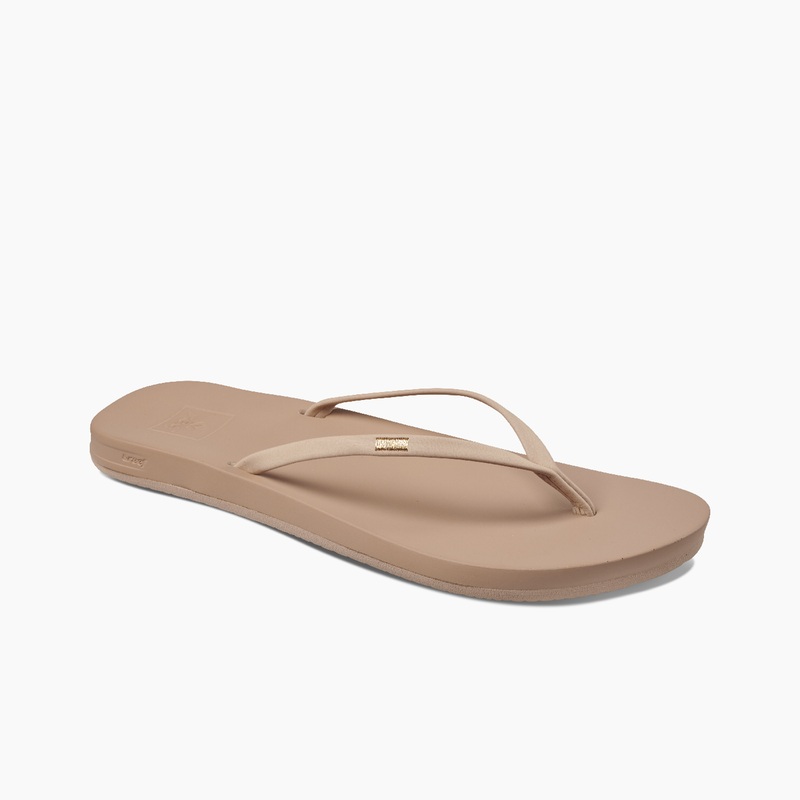 Beige Women's Reef Cushion Slim Flip Flops | oIDq8WH0lKn