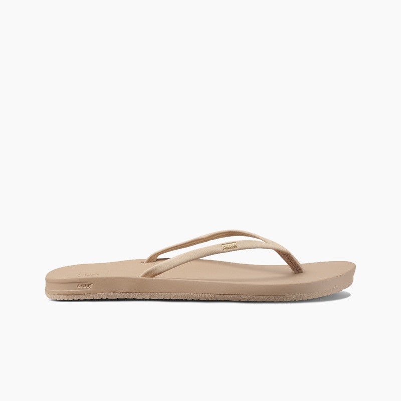 Beige Women's Reef Cushion Slim Flip Flops | oIDq8WH0lKn