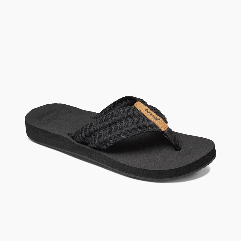 Black Women's Reef Cushion Threads Flip Flops | GWEOZS60WVS