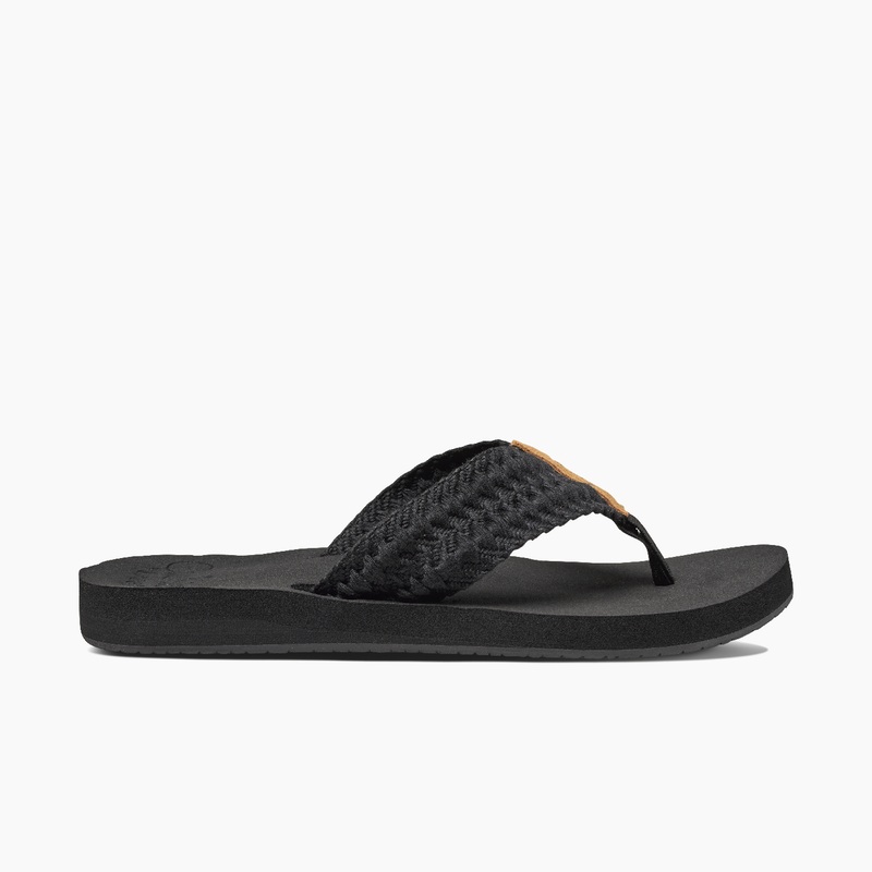 Black Women's Reef Cushion Threads Flip Flops | GWEOZS60WVS