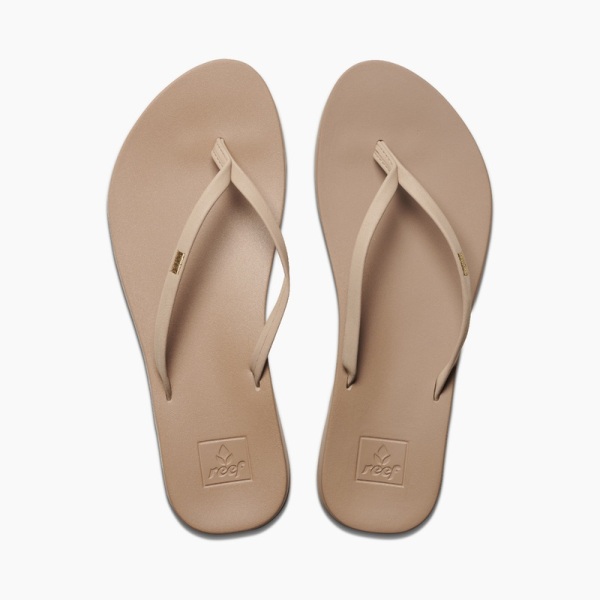 Beige Women's Reef Cushion Slim Flip Flops | oIDq8WH0lKn