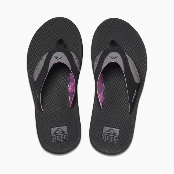 Black / Grey Women's Reef Fanning Flip Flops | ew7rDrycBuy