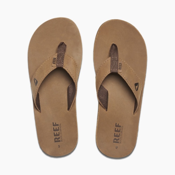 Brown Men's Reef Leather Smoothy Flip Flops | 8qfk0k66vdr